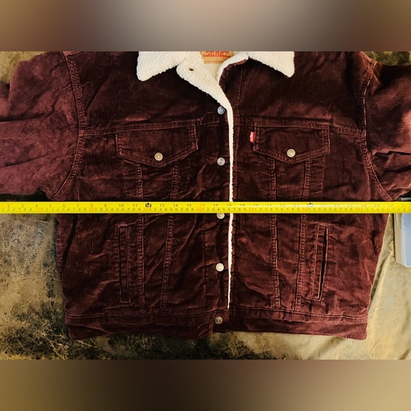 Levis Mens Type III Classic Sherpa Trucker Jacket Corduroy Burgandy Wine XL - Picture 5 of 16